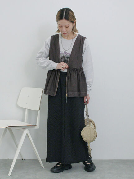【ECO DENIM】 ペプラムベスト（オフホワイト/チャコールグレー）｜Samansa Mos2 blue（サマンサモスモス ブルー）通販