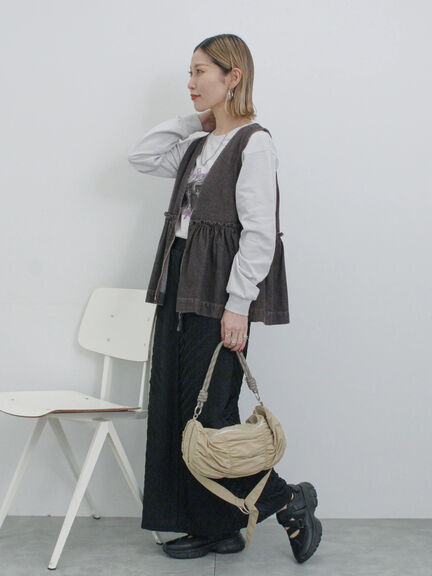 【ECO DENIM】 ペプラムベスト（オフホワイト/チャコールグレー）｜Samansa Mos2 blue（サマンサモスモス ブルー）通販