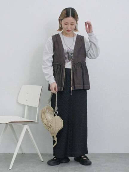 【ECO DENIM】 ペプラムベスト（オフホワイト/チャコールグレー）｜Samansa Mos2 blue（サマンサモスモス ブルー）通販