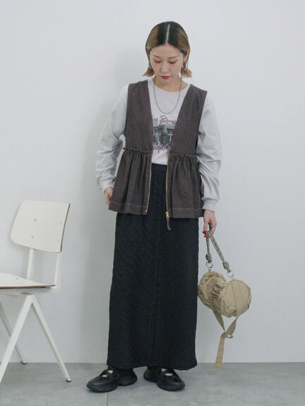 【ECO DENIM】 ペプラムベスト（オフホワイト/チャコールグレー）｜Samansa Mos2 blue（サマンサモスモス ブルー）通販