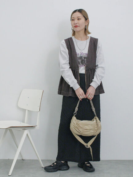 【ECO DENIM】 ペプラムベスト（オフホワイト/チャコールグレー）｜Samansa Mos2 blue（サマンサモスモス ブルー）通販