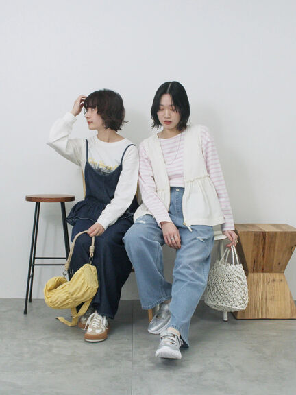 【ECO DENIM】 ペプラムベスト（オフホワイト/チャコールグレー）｜Samansa Mos2 blue（サマンサモスモス ブルー）通販