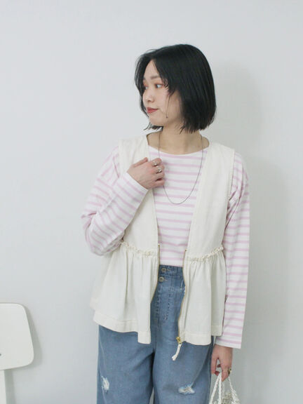 【ECO DENIM】 ペプラムベスト（オフホワイト/チャコールグレー）｜Samansa Mos2 blue（サマンサモスモス ブルー）通販