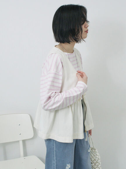 【ECO DENIM】 ペプラムベスト（オフホワイト/チャコールグレー）｜Samansa Mos2 blue（サマンサモスモス ブルー）通販