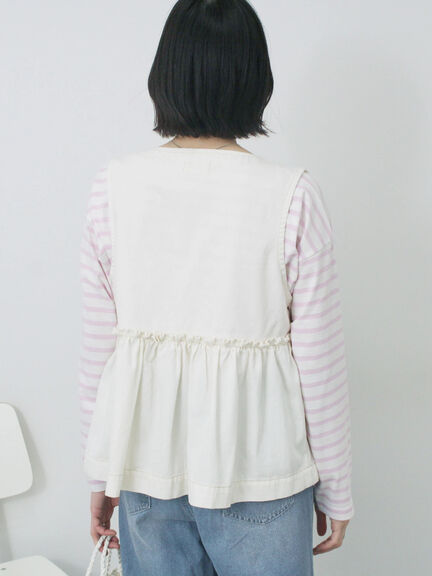 【ECO DENIM】 ペプラムベスト（オフホワイト/チャコールグレー）｜Samansa Mos2 blue（サマンサモスモス ブルー）通販