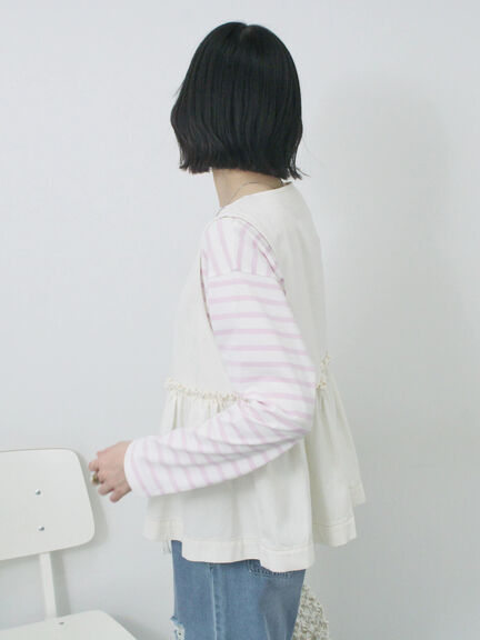 【ECO DENIM】 ペプラムベスト（オフホワイト/チャコールグレー）｜Samansa Mos2 blue（サマンサモスモス ブルー）通販