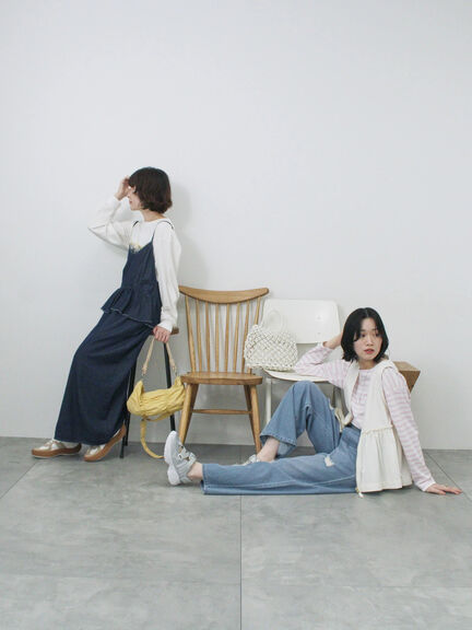 【ECO DENIM】 ペプラムベスト（オフホワイト/チャコールグレー）｜Samansa Mos2 blue（サマンサモスモス ブルー）通販