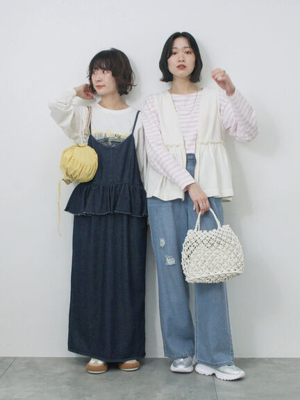 【ECO DENIM】 ペプラムベスト（オフホワイト/チャコールグレー）｜Samansa Mos2 blue（サマンサモスモス ブルー）通販