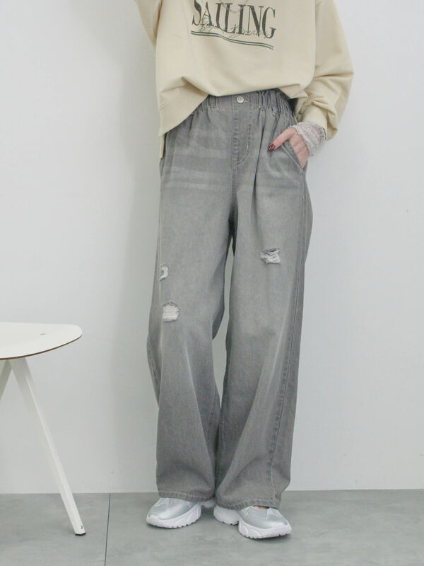 【ECO DENIM】ウエストフリルパンツ（グレー）｜Samansa Mos2 blue（サマンサモスモス ブルー）通販