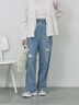 【ECO DENIM】ウエストフリルパンツ（サックスブルー）｜Samansa Mos2 blue（サマンサモスモス ブルー）通販