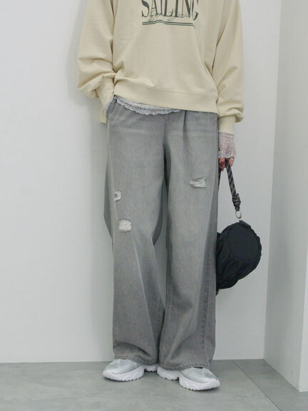 【ECO DENIM】ウエストフリルパンツ（グレー/サックスブルー/ブルー）｜Samansa Mos2 blue（サマンサモスモス ブルー）通販