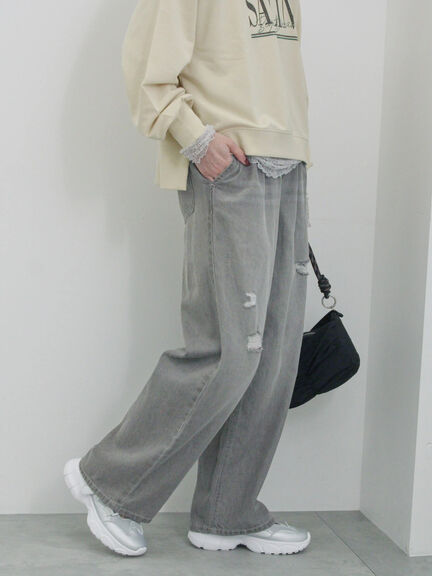 【ECO DENIM】ウエストフリルパンツ（グレー/サックスブルー/ブルー）｜Samansa Mos2 blue（サマンサモスモス ブルー）通販