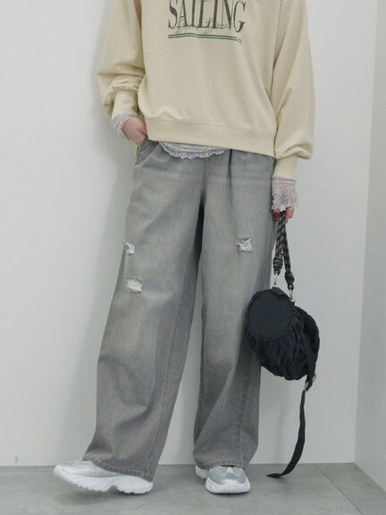 【ECO DENIM】ウエストフリルパンツ（グレー/サックスブルー/ブルー）｜Samansa Mos2 blue（サマンサモスモス ブルー）通販
