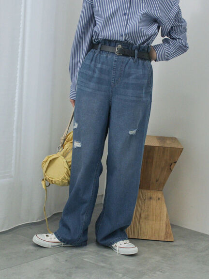 【ECO DENIM】ウエストフリルパンツ（グレー/サックスブルー/ブルー）｜Samansa Mos2 blue（サマンサモスモス ブルー）通販