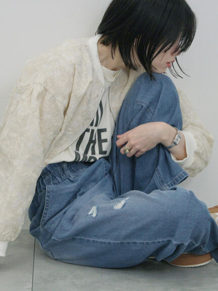 【ECO DENIM】ウエストフリルパンツ（グレー/サックスブルー/ブルー）｜Samansa Mos2 blue（サマンサモスモス ブルー）通販