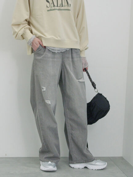 【ECO DENIM】ウエストフリルパンツ（グレー/サックスブルー/ブルー）｜Samansa Mos2 blue（サマンサモスモス ブルー）通販