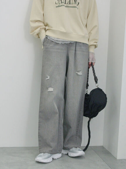 【ECO DENIM】ウエストフリルパンツ（グレー/サックスブルー/ブルー）｜Samansa Mos2 blue（サマンサモスモス ブルー）通販