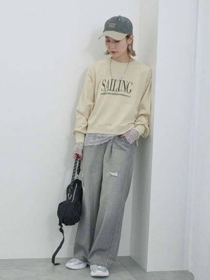 【ECO DENIM】ウエストフリルパンツ（グレー/サックスブルー/ブルー）｜Samansa Mos2 blue（サマンサモスモス ブルー）通販