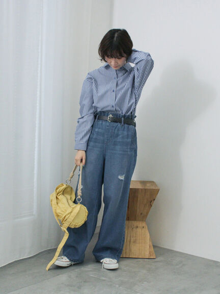 【ECO DENIM】ウエストフリルパンツ（グレー/サックスブルー/ブルー）｜Samansa Mos2 blue（サマンサモスモス ブルー）通販