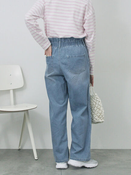 【ECO DENIM】ウエストフリルパンツ（グレー/サックスブルー/ブルー）｜Samansa Mos2 blue（サマンサモスモス ブルー）通販