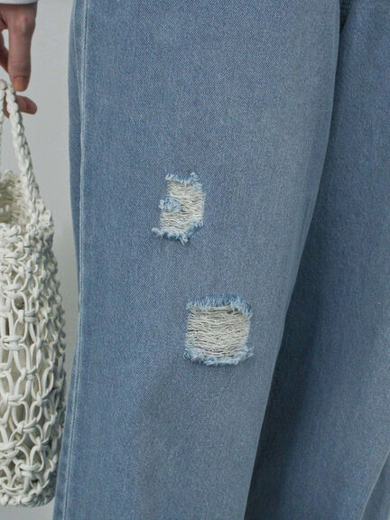 【ECO DENIM】ウエストフリルパンツ（グレー/サックスブルー/ブルー）｜Samansa Mos2 blue（サマンサモスモス ブルー）通販