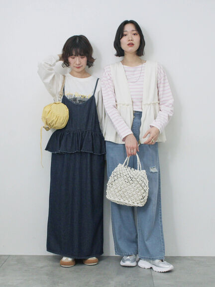 【ECO DENIM】ウエストフリルパンツ（グレー/サックスブルー/ブルー）｜Samansa Mos2 blue（サマンサモスモス ブルー）通販