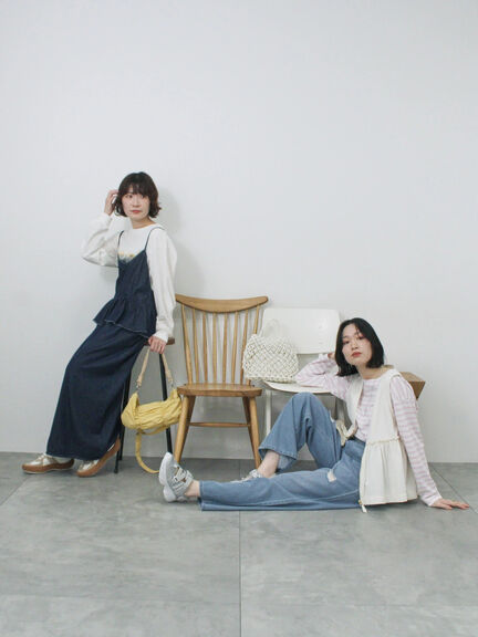 【ECO DENIM】ウエストフリルパンツ（グレー/サックスブルー/ブルー）｜Samansa Mos2 blue（サマンサモスモス ブルー）通販