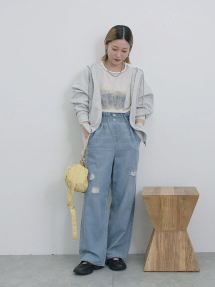 【ECO DENIM】ウエストフリルパンツ（グレー/サックスブルー/ブルー）｜Samansa Mos2 blue（サマンサモスモス ブルー）通販