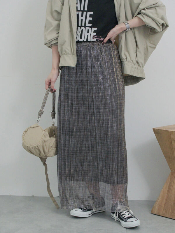 セール】 ラメプリーツアソート柄スカート（グレー/チャコールグレー