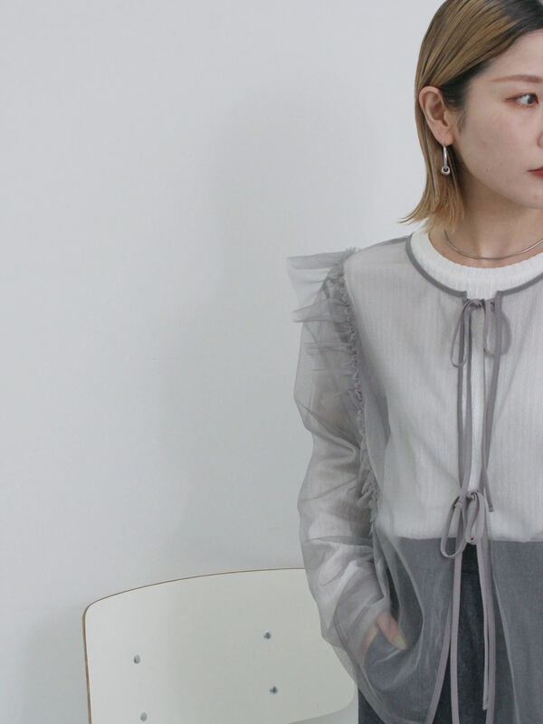 セール】 2wayラメチュールフリルプルオーバー（グレー/ブラック