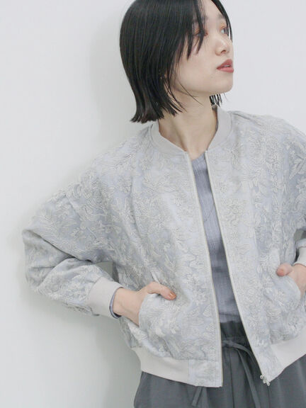 総刺繍シアーブルゾン（グレー/ブラック/キナリ）｜Samansa Mos2 blue（サマンサモスモス ブルー）通販