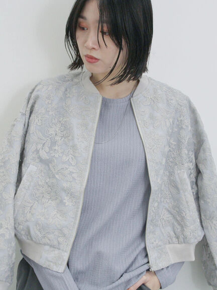 総刺繍シアーブルゾン（グレー/ブラック/キナリ）｜Samansa Mos2 blue（サマンサモスモス ブルー）通販