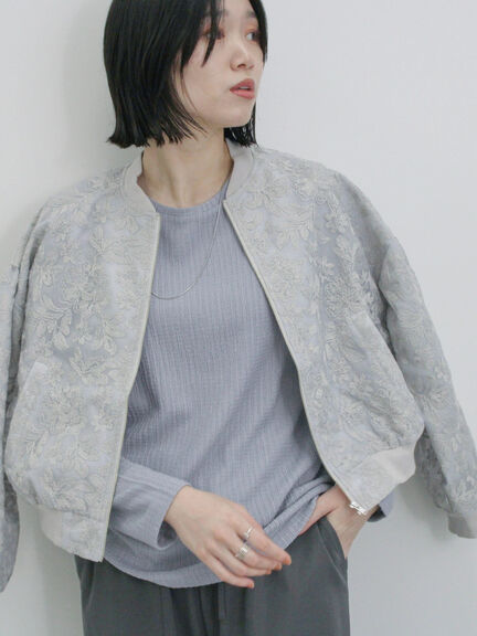 総刺繍シアーブルゾン（グレー/ブラック/キナリ）｜Samansa Mos2 blue（サマンサモスモス ブルー）通販