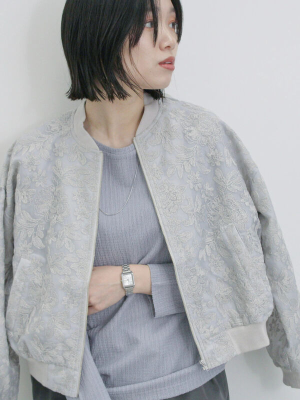 セール】 総刺繍シアーブルゾン（グレー/ブラック/キナリ