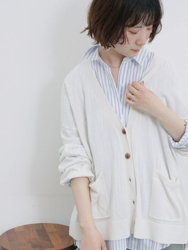 セール】 【接触冷感】マルチスタイルVカーデ（オフホワイト/ブラック