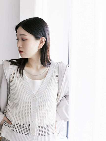 ラメニットメッシュカーディガン（オフホワイト/グレー/サックスブルー）｜Samansa Mos2 blue（サマンサモスモス ブルー）通販