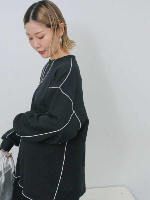 セール】 ◎配色メロウ裏毛プルオーバー（ブラック/キナリ/TOP