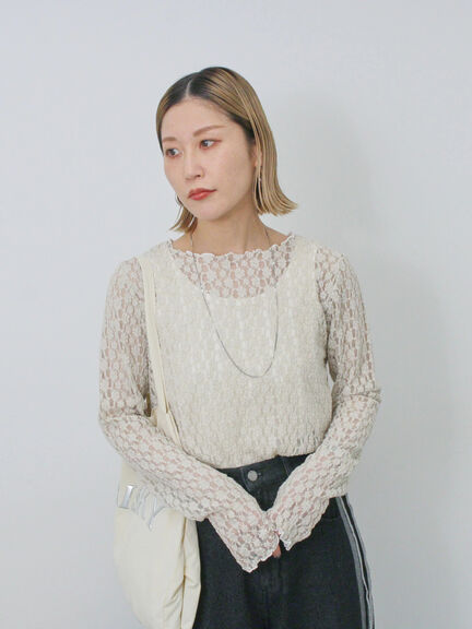 ◎配色メロウレースプルオーバー（オフホワイト/ブラック/ベージュ）｜Samansa Mos2 blue（サマンサモスモス ブルー）通販