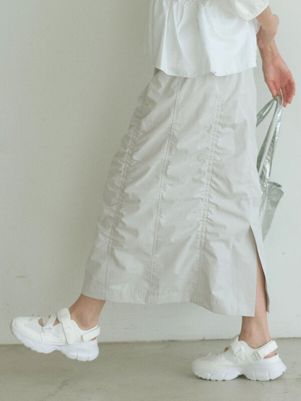 セール】 シャーリングスカート（チャコールグレー/ベージュ/Sグレー