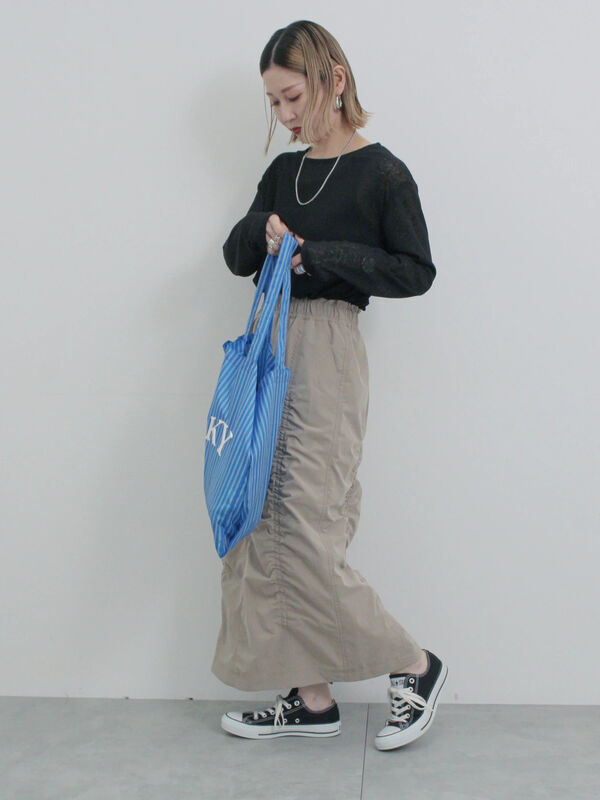 セール】 シャーリングスカート（チャコールグレー/ベージュ/Sグレー