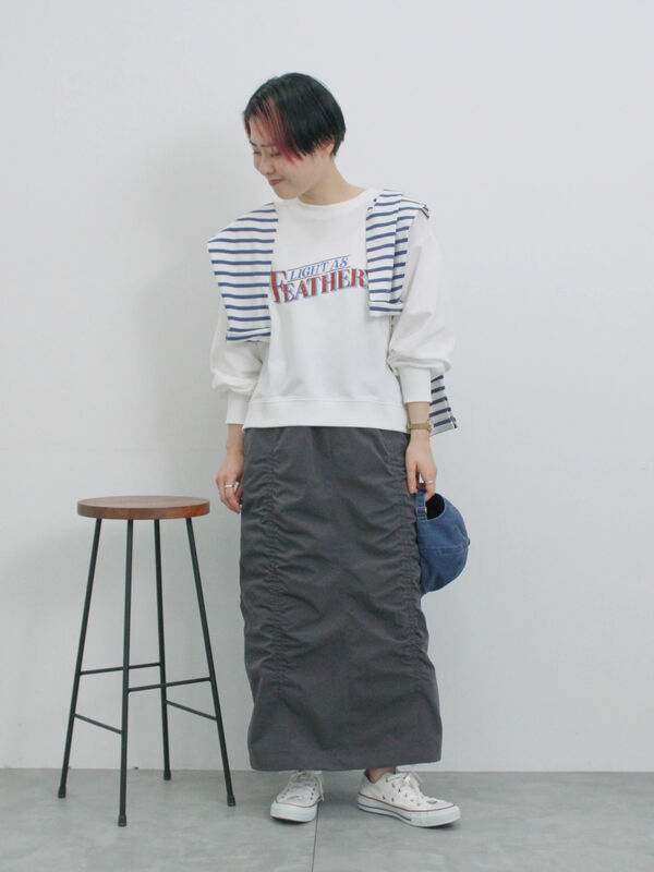 セール】 シャーリングスカート（チャコールグレー/ベージュ/Sグレー