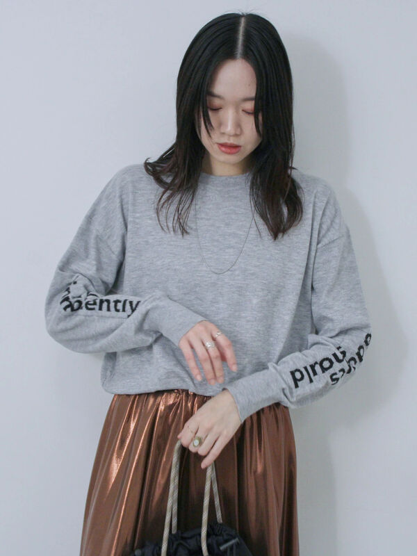 セール】 ◎袖ロゴニットプルオーバー（グレー/グリーン/キナリ