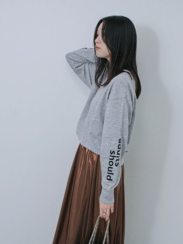 セール】 ◎袖ロゴニットプルオーバー（グレー/グリーン/キナリ