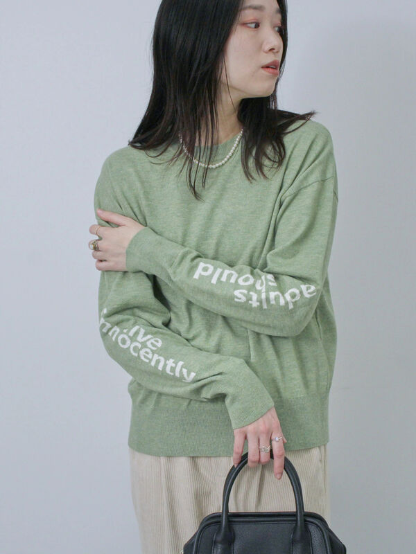 セール】 ◎袖ロゴニットプルオーバー（グレー/グリーン/キナリ