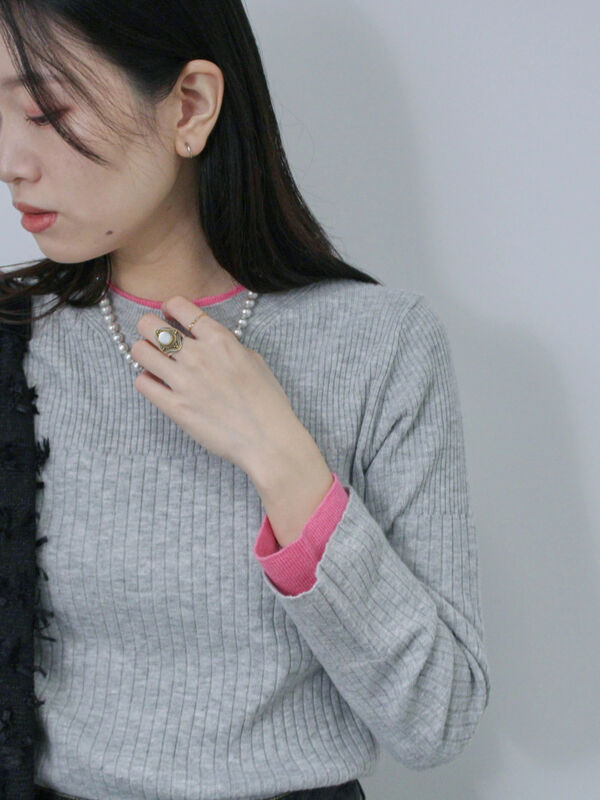 ◎配色リブニットプルオーバー（グレー）｜Samansa Mos2 blue（サマンサモスモス ブルー）通販