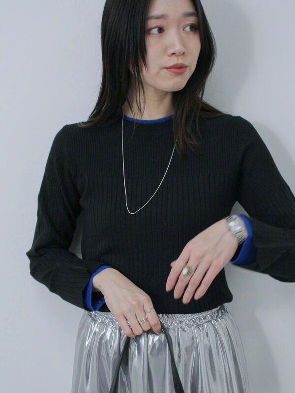 ◎配色リブニットプルオーバー（ブラック）｜Samansa Mos2 blue（サマンサモスモス ブルー）通販