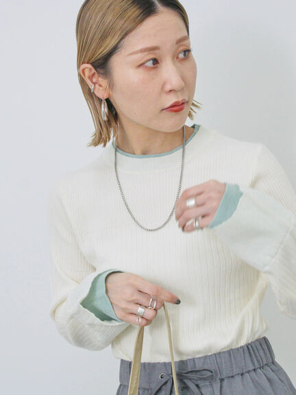 ◎配色リブニットプルオーバー（オフホワイト/グレー/ブラック）｜Samansa Mos2 blue（サマンサモスモス ブルー）通販
