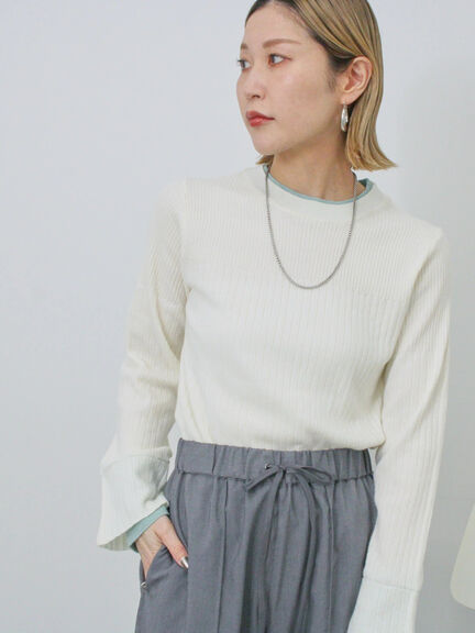 ◎配色リブニットプルオーバー（オフホワイト/グレー/ブラック）｜Samansa Mos2 blue（サマンサモスモス ブルー）通販