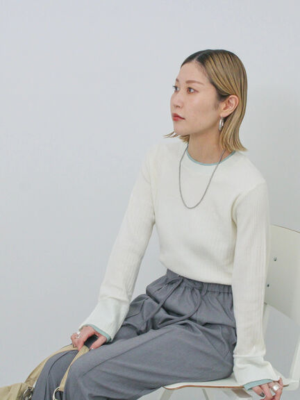 ◎配色リブニットプルオーバー（オフホワイト/グレー/ブラック）｜Samansa Mos2 blue（サマンサモスモス ブルー）通販