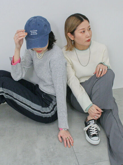 ◎配色リブニットプルオーバー（オフホワイト/グレー/ブラック）｜Samansa Mos2 blue（サマンサモスモス ブルー）通販